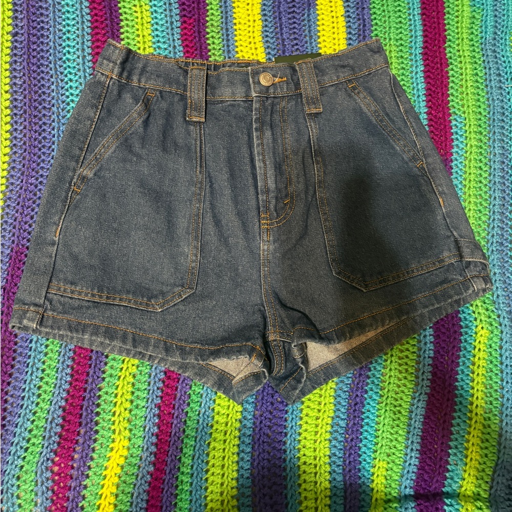 Denim blue jean super high dark wash wild fable shorts size 0 NWT mom jeans 80s